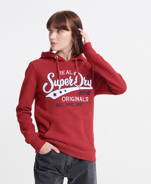 Superdry Real Originals Chainstitch Női Kapucnis Pulóver Piros | VKTHN7390